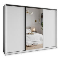 SCHWEBETÜRENSCHRANK TAVI 250/205/60 cm 3-türig mit Spiegel und Schubladen Weiß - Schwarz/Weiß, Holzwerkstoff (250/205/60cm) - MASSENO