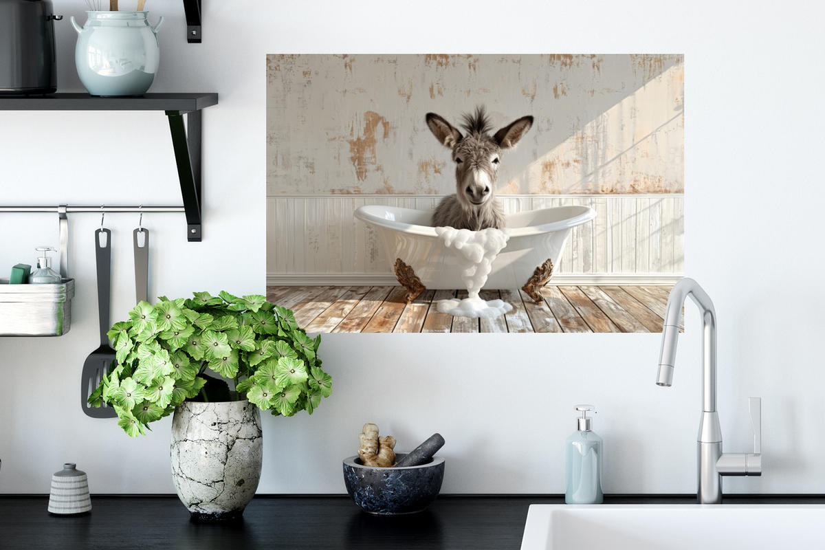 WANDTATTOO Esel - Tiere - Badewanne - Schaumstoff 60x40 cm - Weiß, Kunststoff (60/40/0.1cm) - MuchoWow