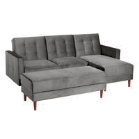 FUNKTIONSSOFA mit Hocker Katunia Samtvelours grau - Grau, Kunststoff (222/92/144cm) - 58aufmkessel