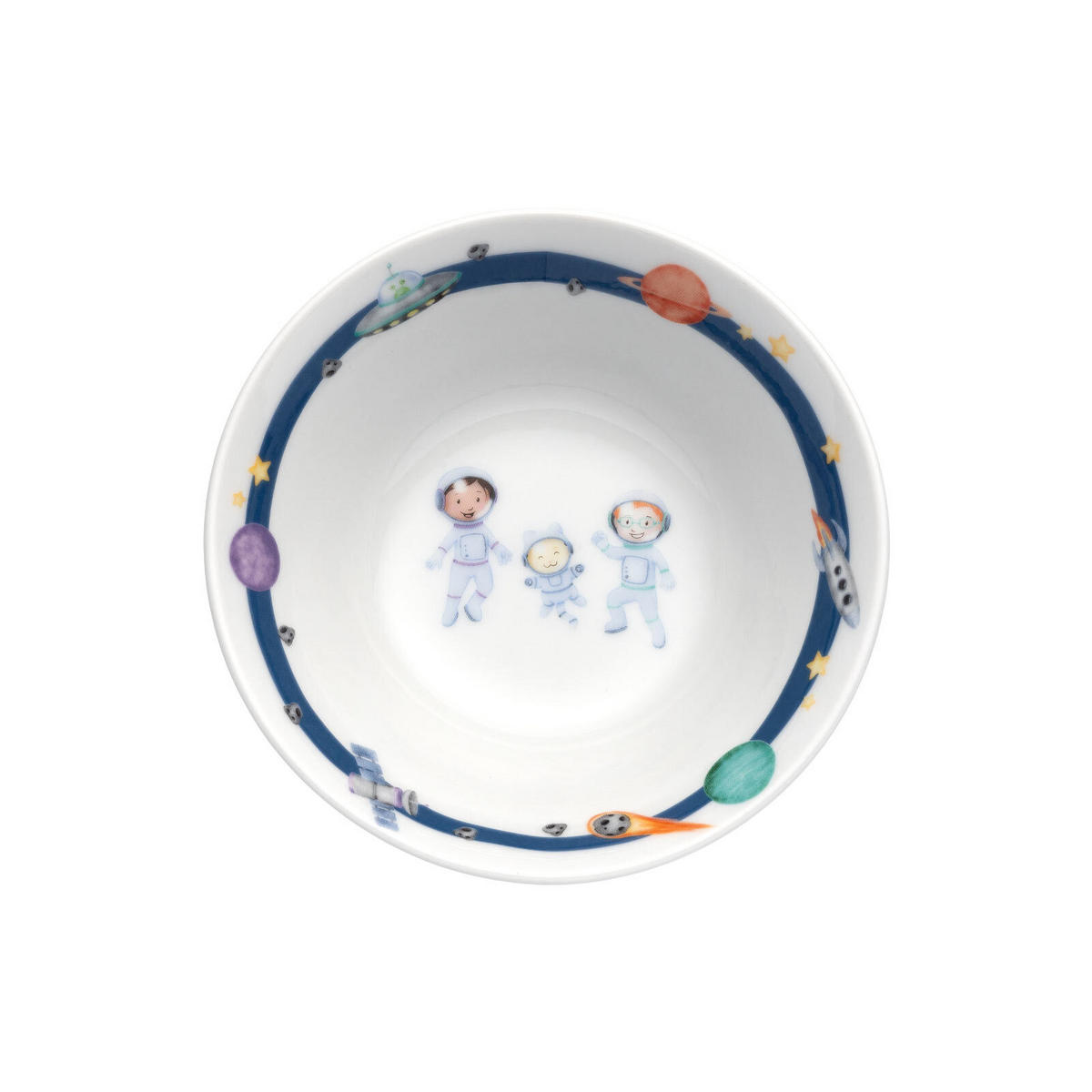 KINDERGESCHIRR SET MIT BESTECK BAMBINI AVVENTURA Weltall - Blau, Keramik/Kunststoff (1/1/1cm) - Leonardo Living