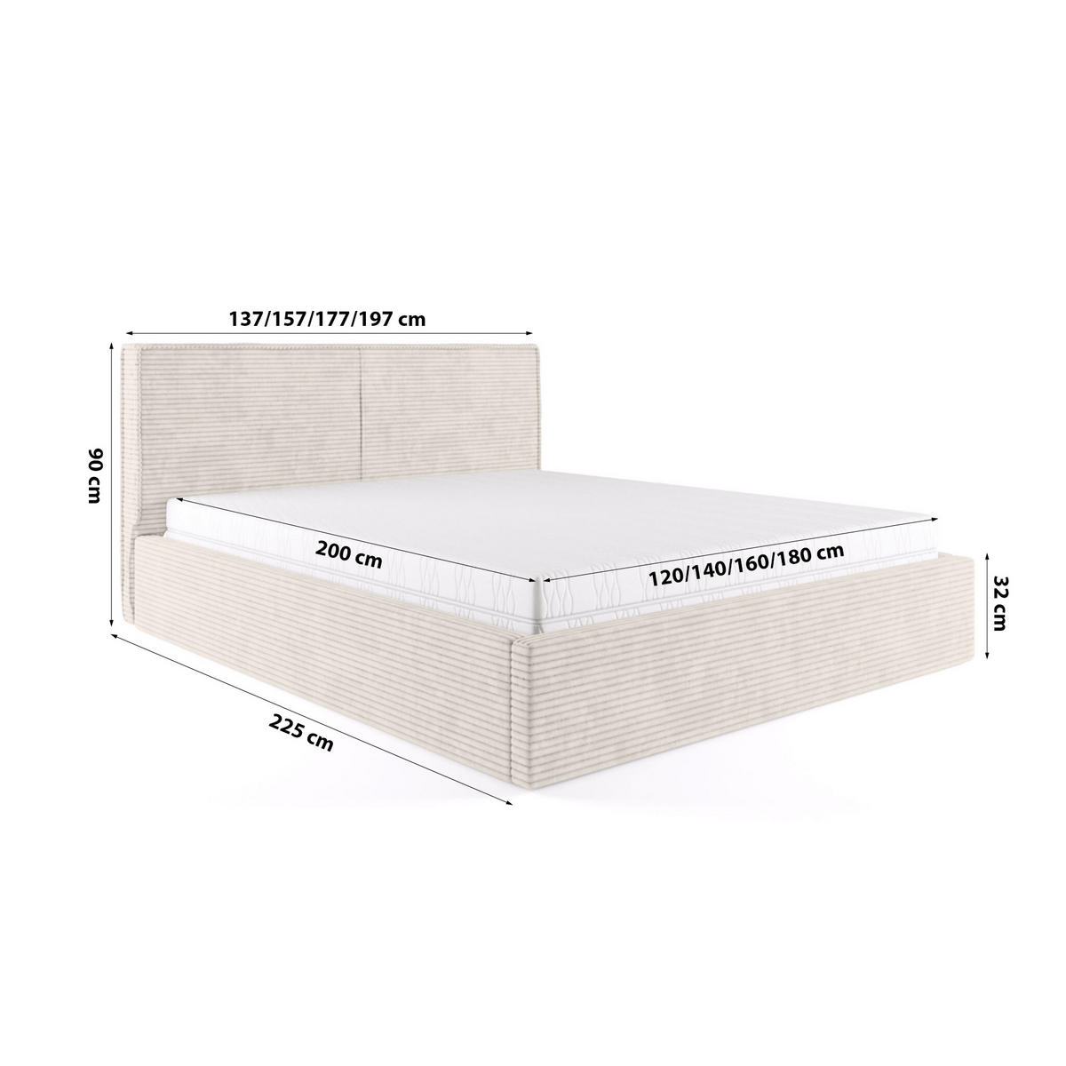 POLSTERBETT mit Bettkasten Birkum 160x200 cm, Beige - Beige, Textil (160/200cm) - Meblito