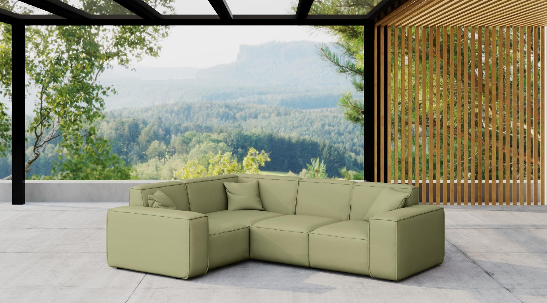 GARTENECKSOFA L-form MALIBU Stoff Odyssey Hellgrün Links - Hellgrün, Holz (181/73/246cm) - Kaiser Möbel
