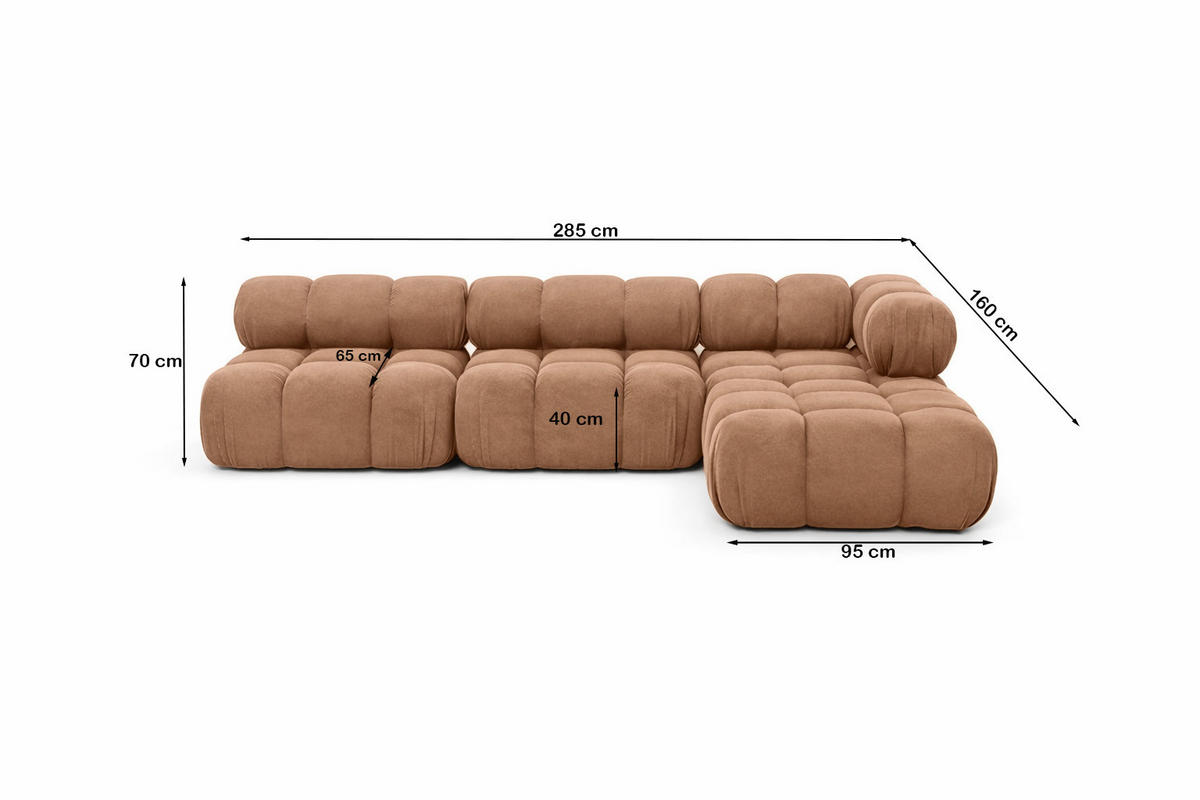 ECKSOFA L-Form Modulare, Veloursstoff Salvador, Dunkelbeige, Rechts, Selia - Beige, Holz (285/160cm) - Kaiser Möbel