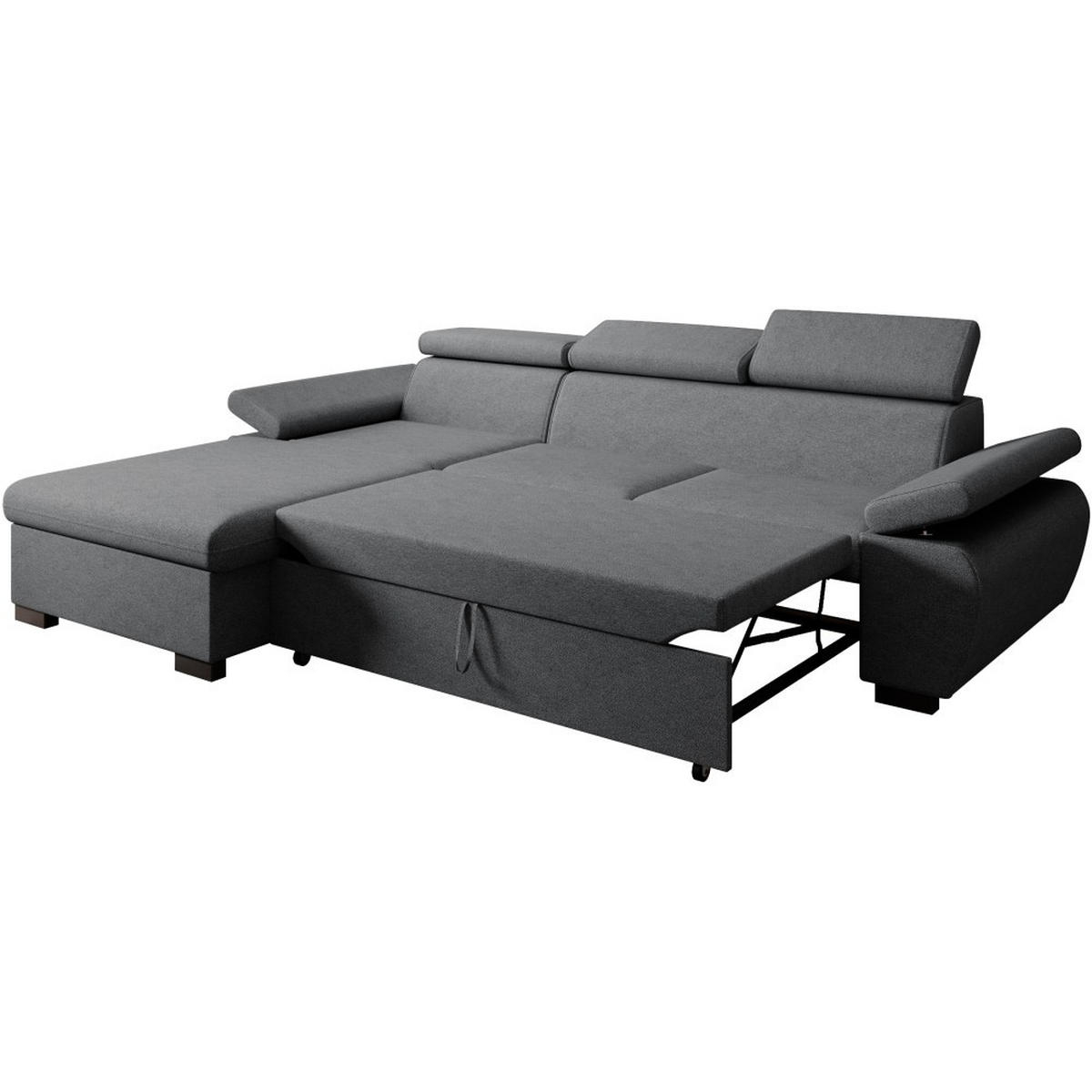 ECKSCHLAFSOFA Coco mit verstellbare Kopfstützen, dunkelgrau, links - Dunkelgrau, Textil (273/191cm) - Beautysofa