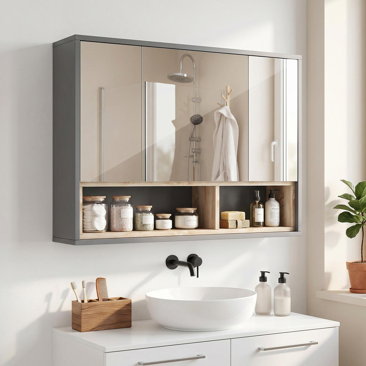 SPIEGELSCHRANK Grau 80/20/60 cm - Grau, Holzwerkstoff (80/60/20cm) - PANGIVO