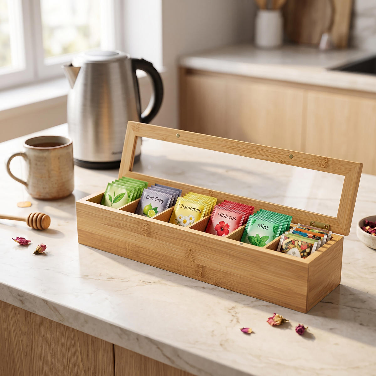 TEEBOX - Hellbraun, Holz/Kunststoff (44/9/9cm) - Relaxdays