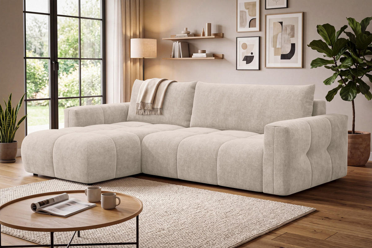 ECKSOFA VERONA 4-Sitzer links, Beige - Beige/Schwarz, Holz/Textil (266/173cm) - Courtois Laville