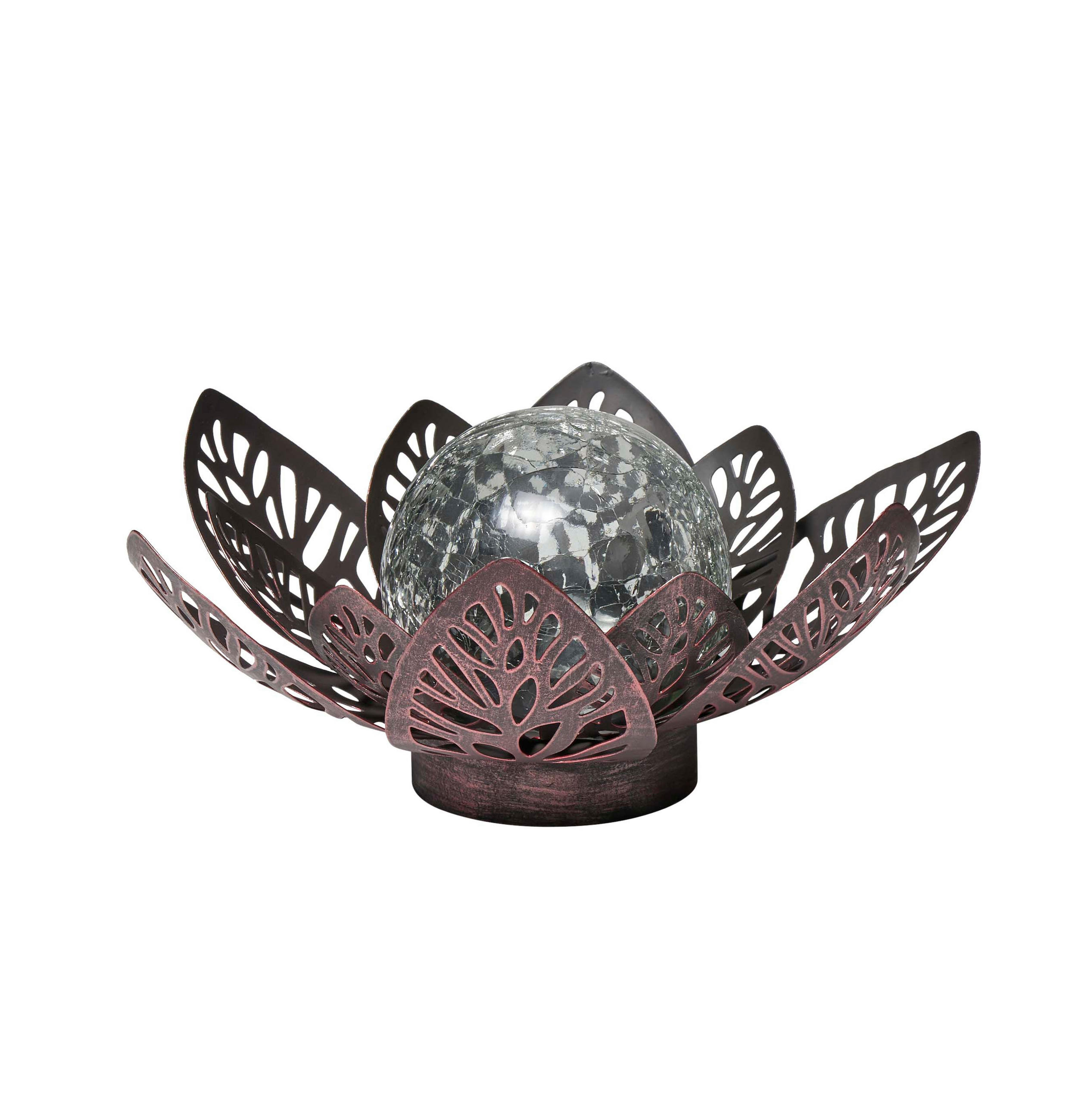 LED-WASSERLILIE aus Metall mit Glaskugel warmweißes Licht - Bruchglasoptik (D x H) 28 x 12 cm Groß Braun mit Stanzmuster - Braun, Metall (28/28/12cm) - Northpoint