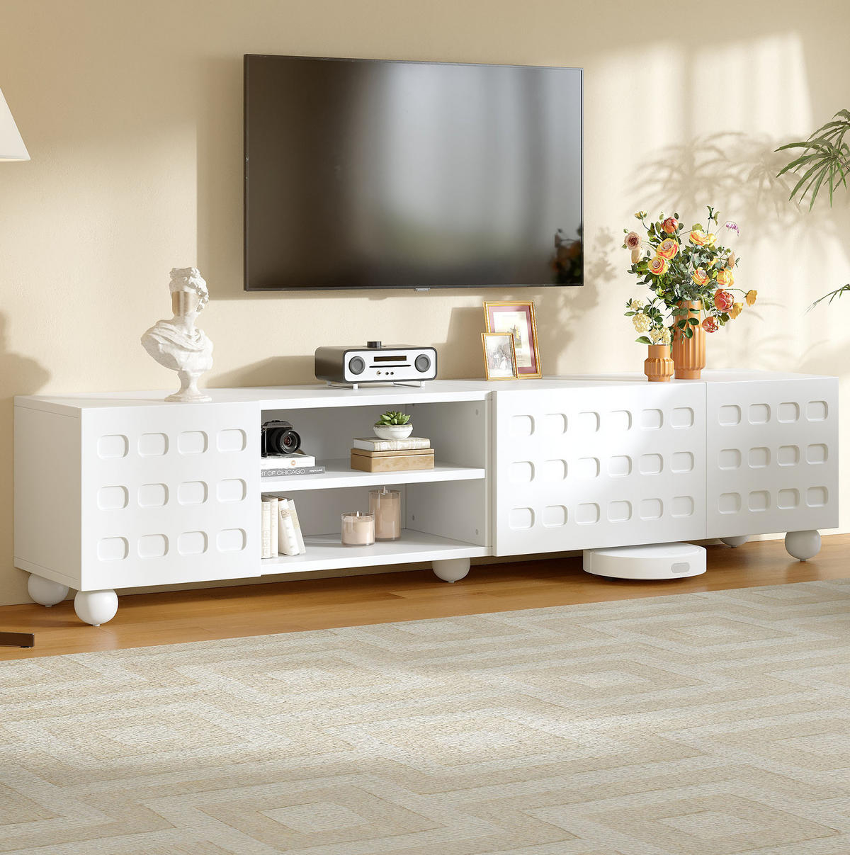 TV-LOWBOARD 200/40/44 cm Weiß aus Spanplatte mit 3 Türen - Weiß, Holzwerkstoff (200/44/40cm) - OKWISH
