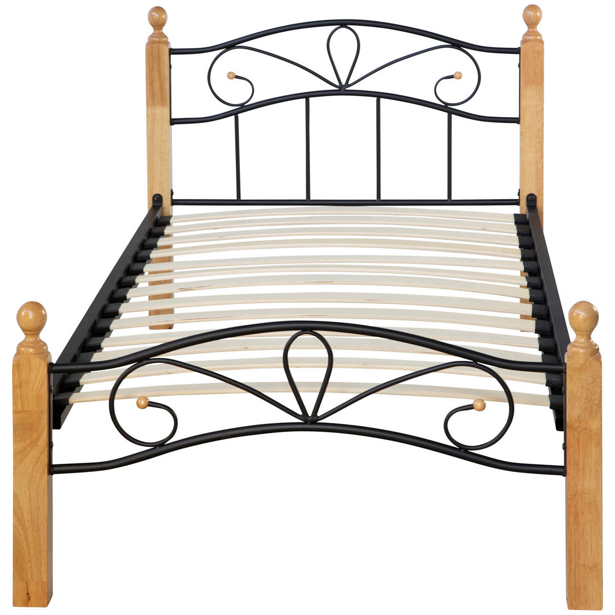 METALLBETT 90/200 cm Schwarz Natur - Schwarz/Naturfarben, Holz (90/200cm) - Homestyle4u