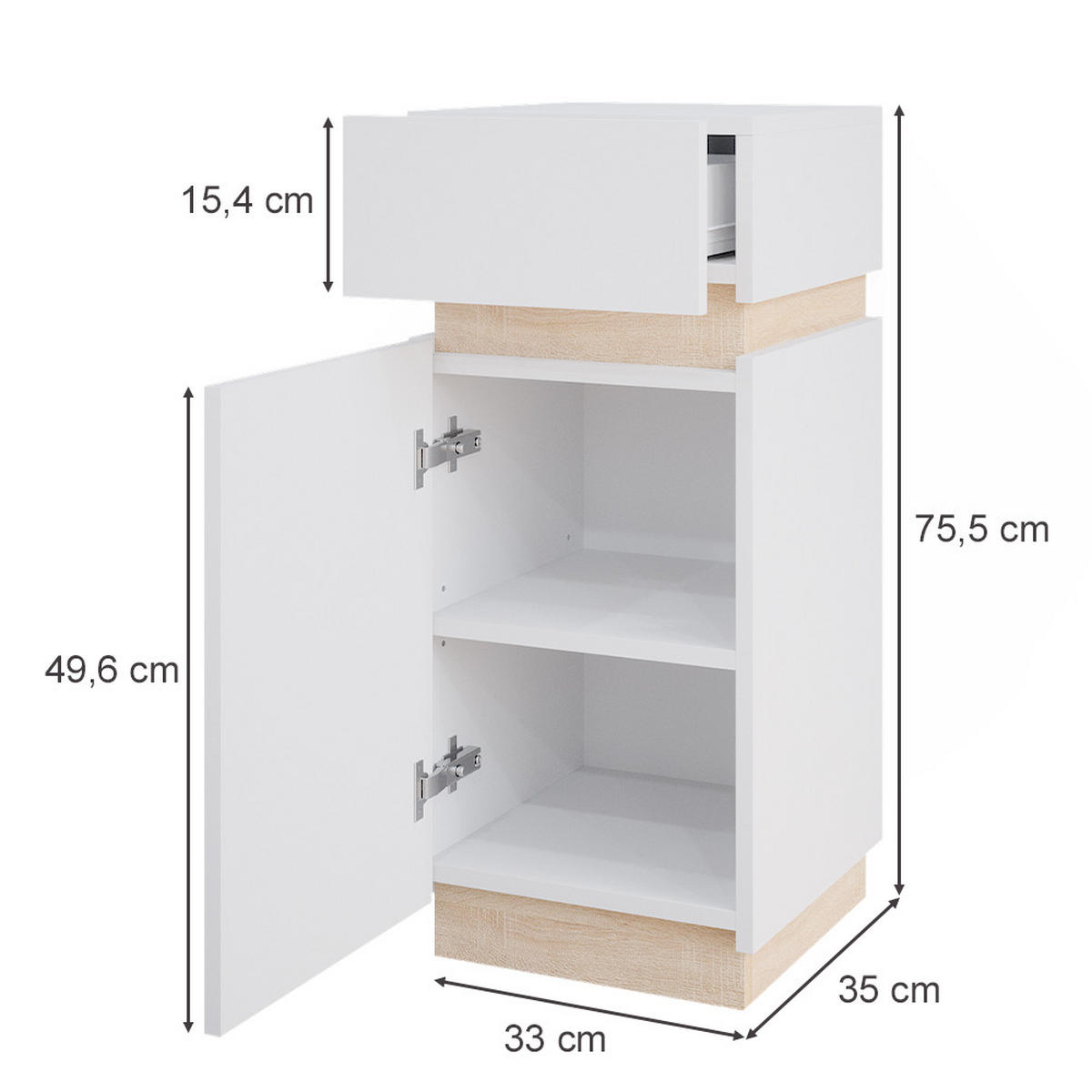 MIDISCHRANK Gloria Weiß 33 x 75.5 cm mit Tür und Schublade - Weiß, Holzwerkstoff (33/75.5/35cm) - Vicco