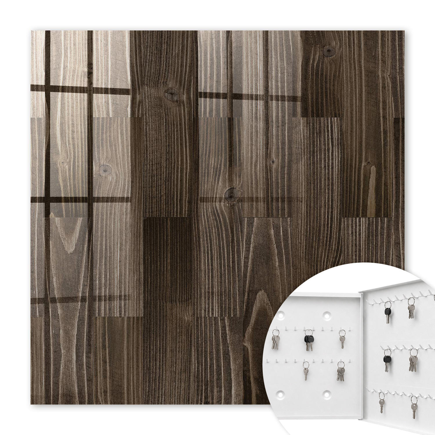 SCHLÜSSELBOX Weiß 30x30 cm – Türöffnung nach rechts - Braunes Holz - Braun, Metall (30/30/5cm) - TULUP