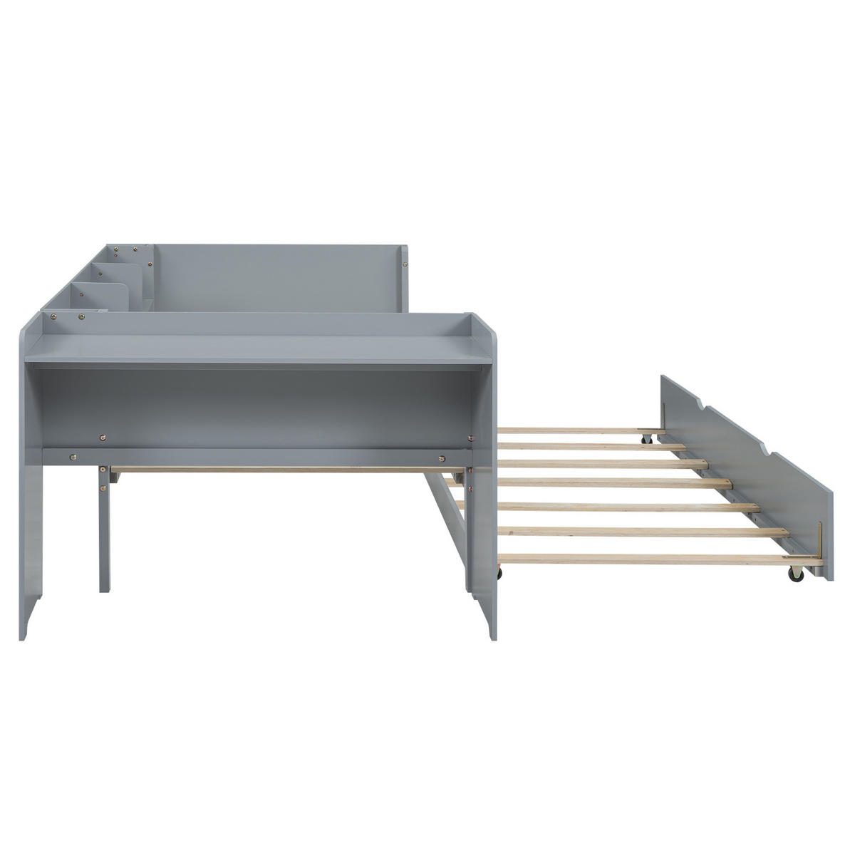 POLSTERBETT 90/200 cm Grau mit Schreibtisch und 3 Regalen - Grau, Holz (90/200cm) - Flora Grace