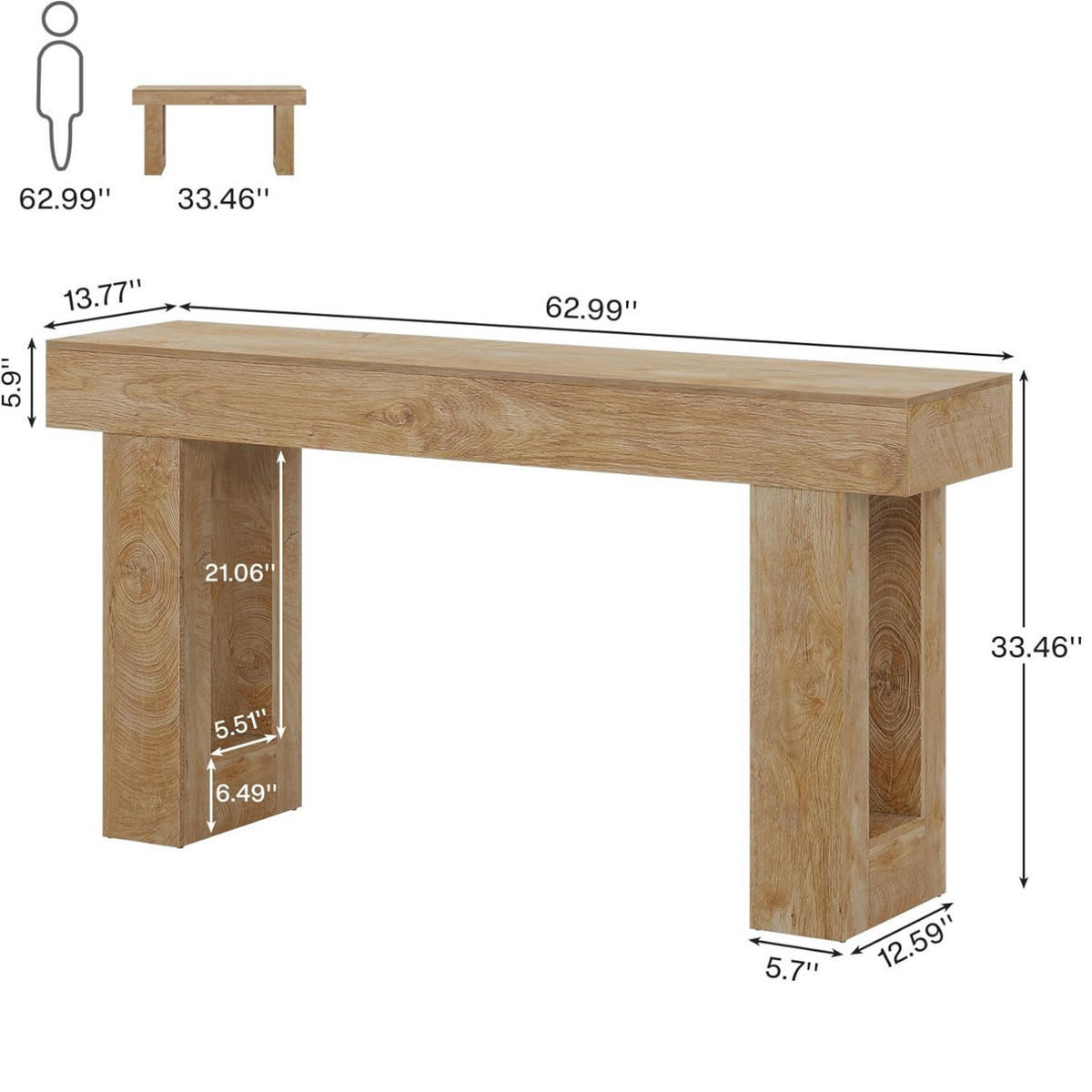 KONSOLENTISCH Holzoptik Natur 160×35 cm - Ahornfarben, Holzwerkstoff (35/160/76cm) - Quality Elegance
