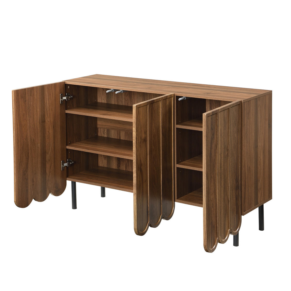 SIDEBOARD aus MDF in Walnussoptik mit Wellentüren und griffloser Rebound-Öffnung, 120/35/80 cm, Walnussoptik - Naturfarben, Holzwerkstoff (35/80/120cm) - Redom