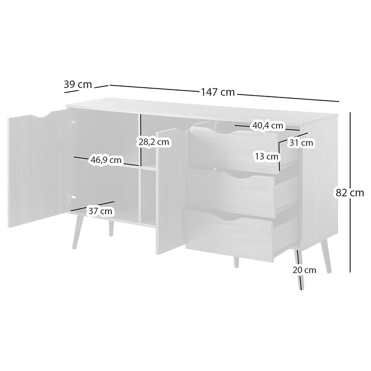 SIDEBOARD - Walnuss Dekor - Walnussfarben/Schwarz, Holzwerkstoff (147/82/39cm) - home24