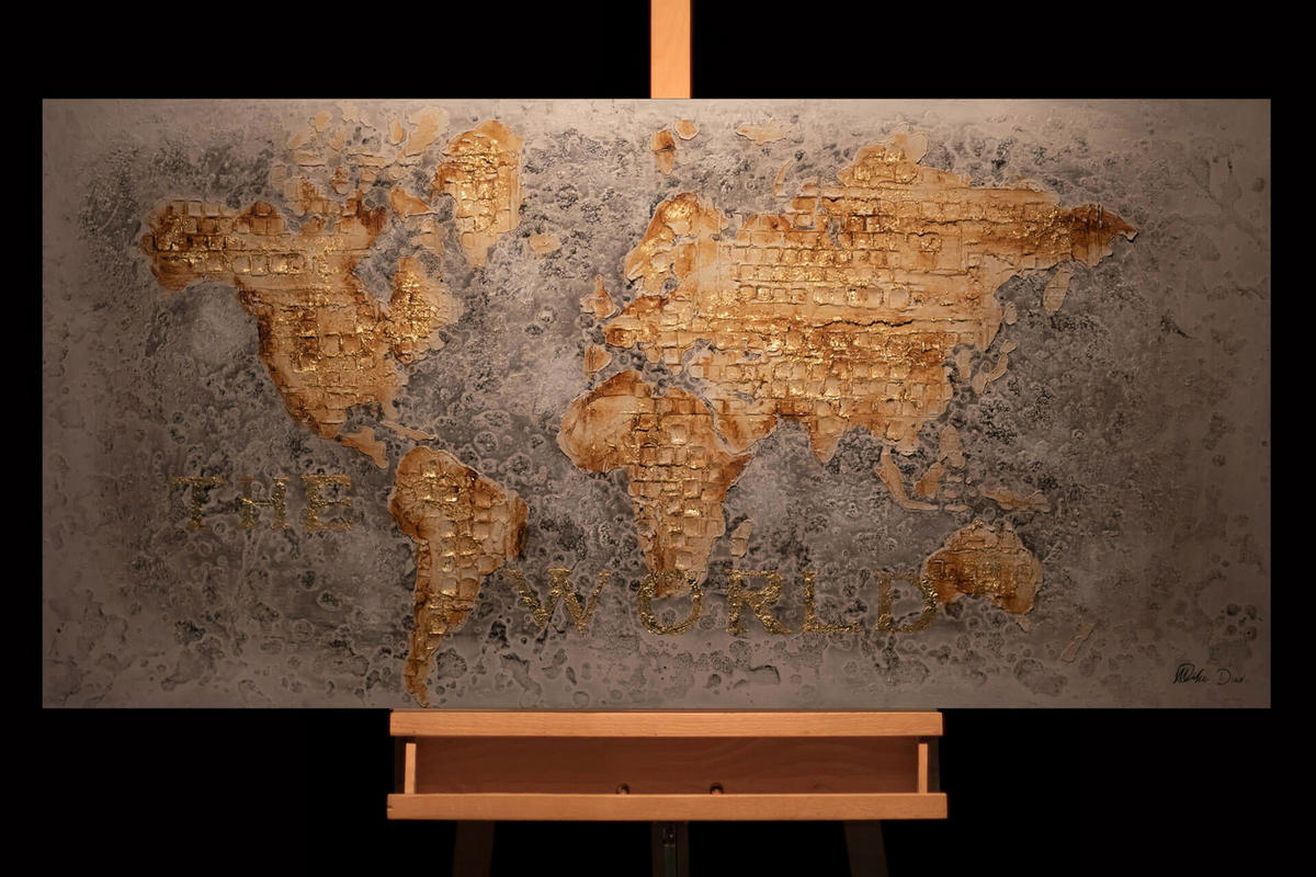 ACRYLBILD HANDGEMALT 140/70 cm - Goldfarben/Grau, Holz/Textil (140/70cm) - KUNSTLOFT