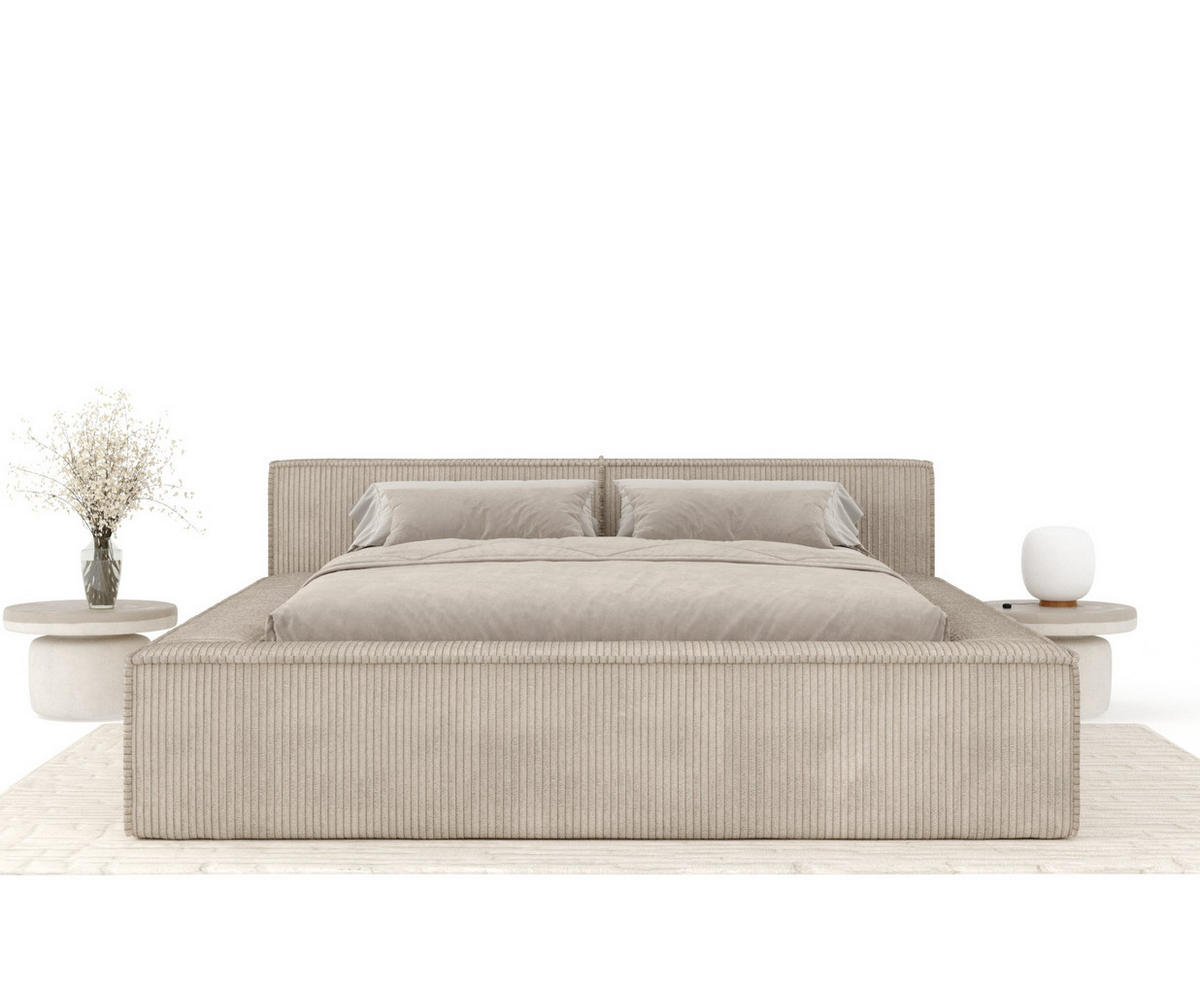 POLSTERBETT Voliera Beige 160/200 cm im Samtstoff - Birkefarben/Beige, Holz/Holzwerkstoff (160/200cm) - Maison de Reve