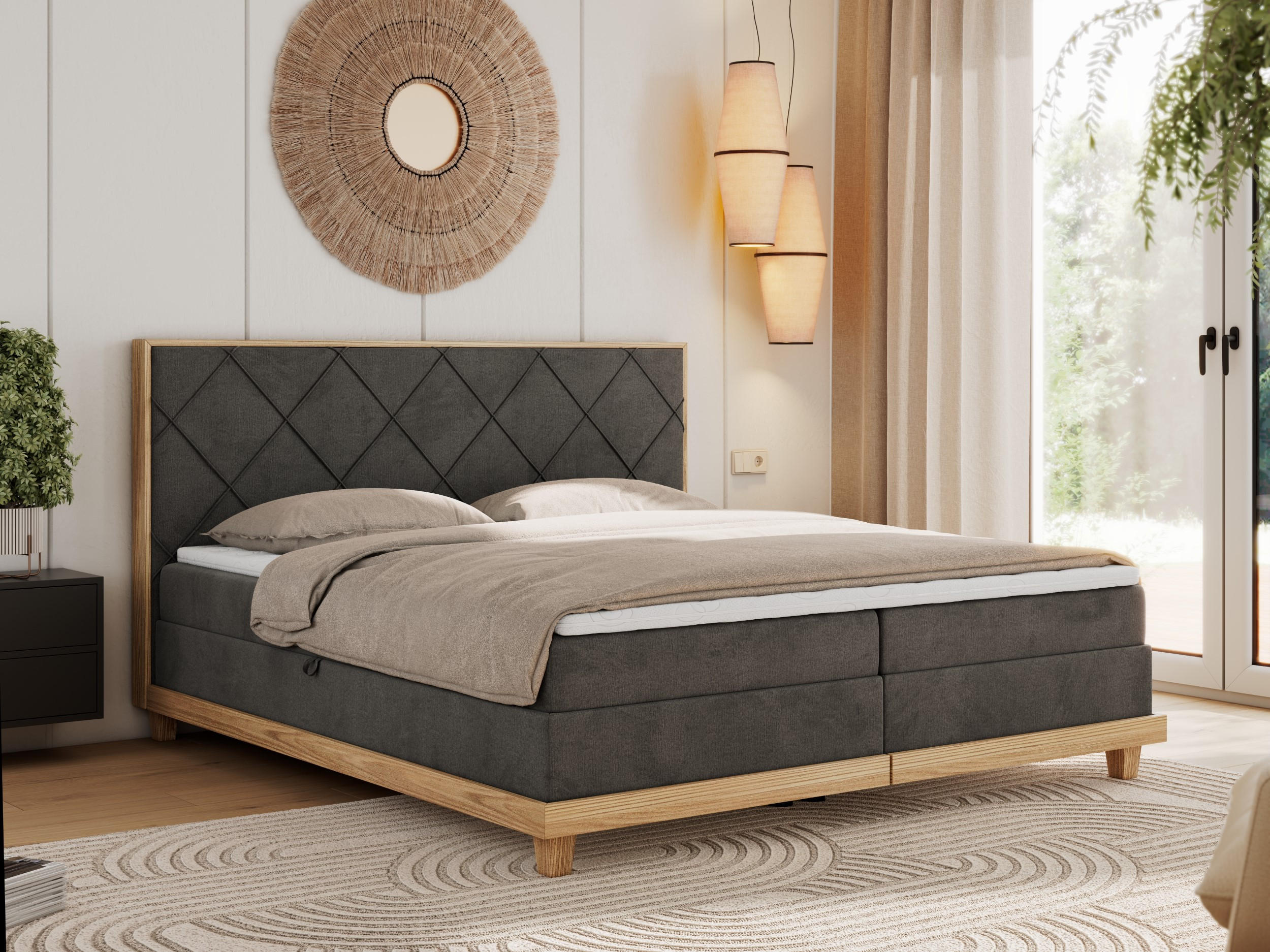 Thumbnail - MKS Boxbett, Dunkelgrau, Textil, 2-Sitzer, H3, Rechteckig, 140x200 cm, Oeko-Tex®, Schlafzimmer, Betten, Boxspringbetten