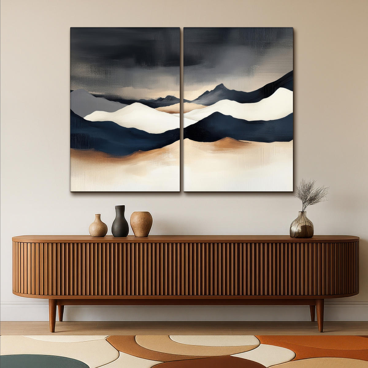 LEINWANDBILD 2er Set Landschaft - Abstrakt - Modern 160x120 cm - Dunkelblau, Textil (160/120cm) - MuchoWow