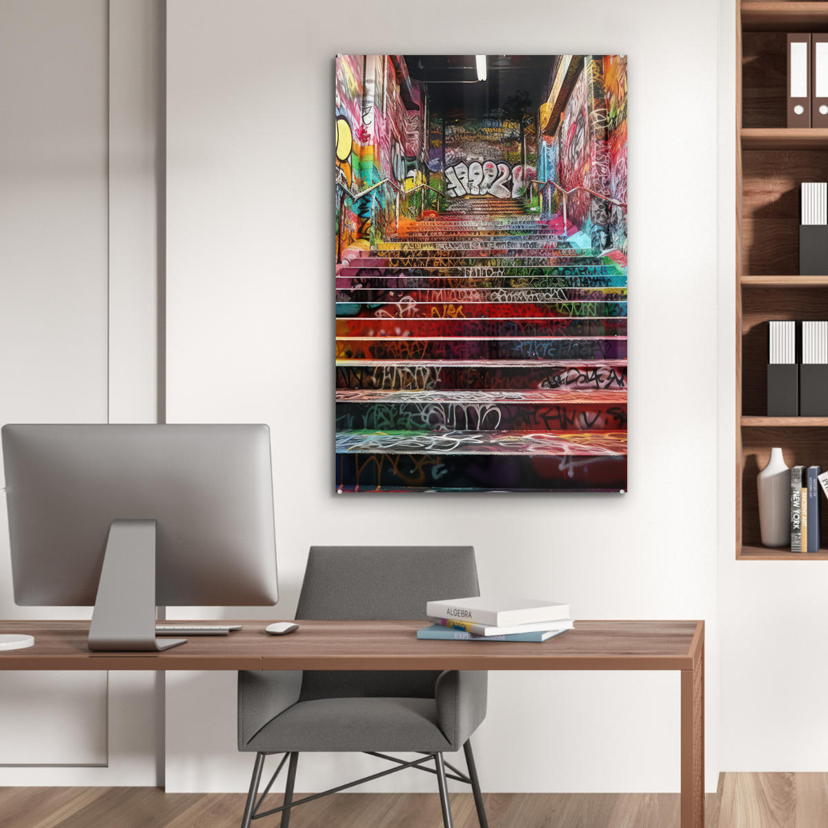 ACRYLGLASBILD Treppe - Graffiti - Farben - Kunst 60x90 cm - Multicolor, Glas (60/90cm) - MuchoWow