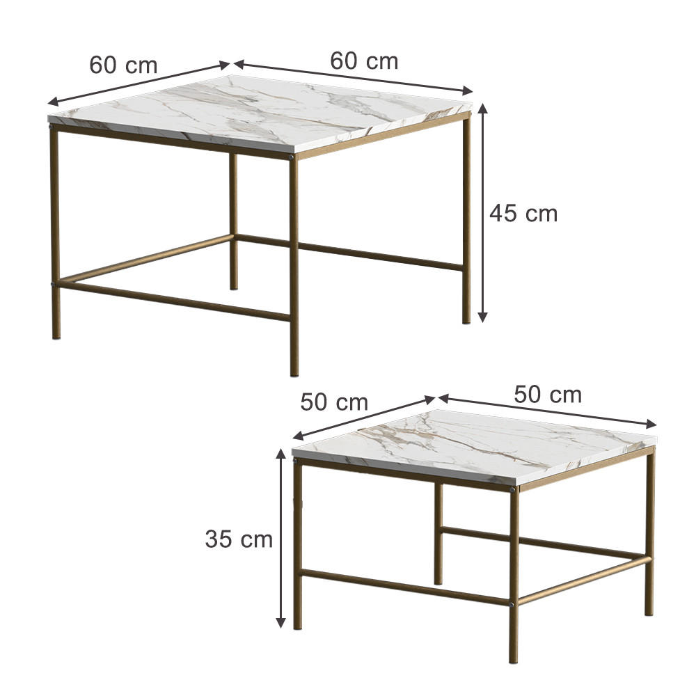 COUCHTISCH-SET Ramio Weiß/Gold 60 x 60 cm 2 Teile - Goldfarben/Weiß, Holzwerkstoff (60/60/45cm) - Vicco