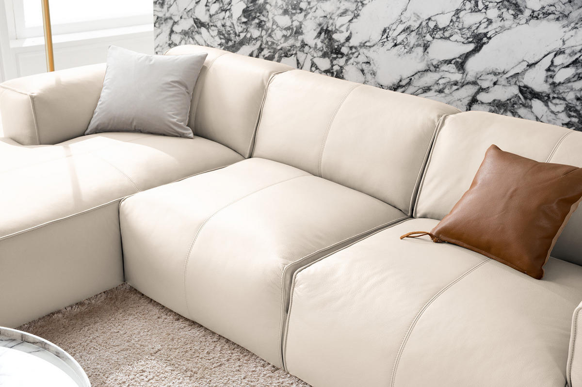 3-SITZER ECKSOFA mit Longchair - Hellgrau/Schwarz, Leder/Kunststoff (284/173cm) - home24