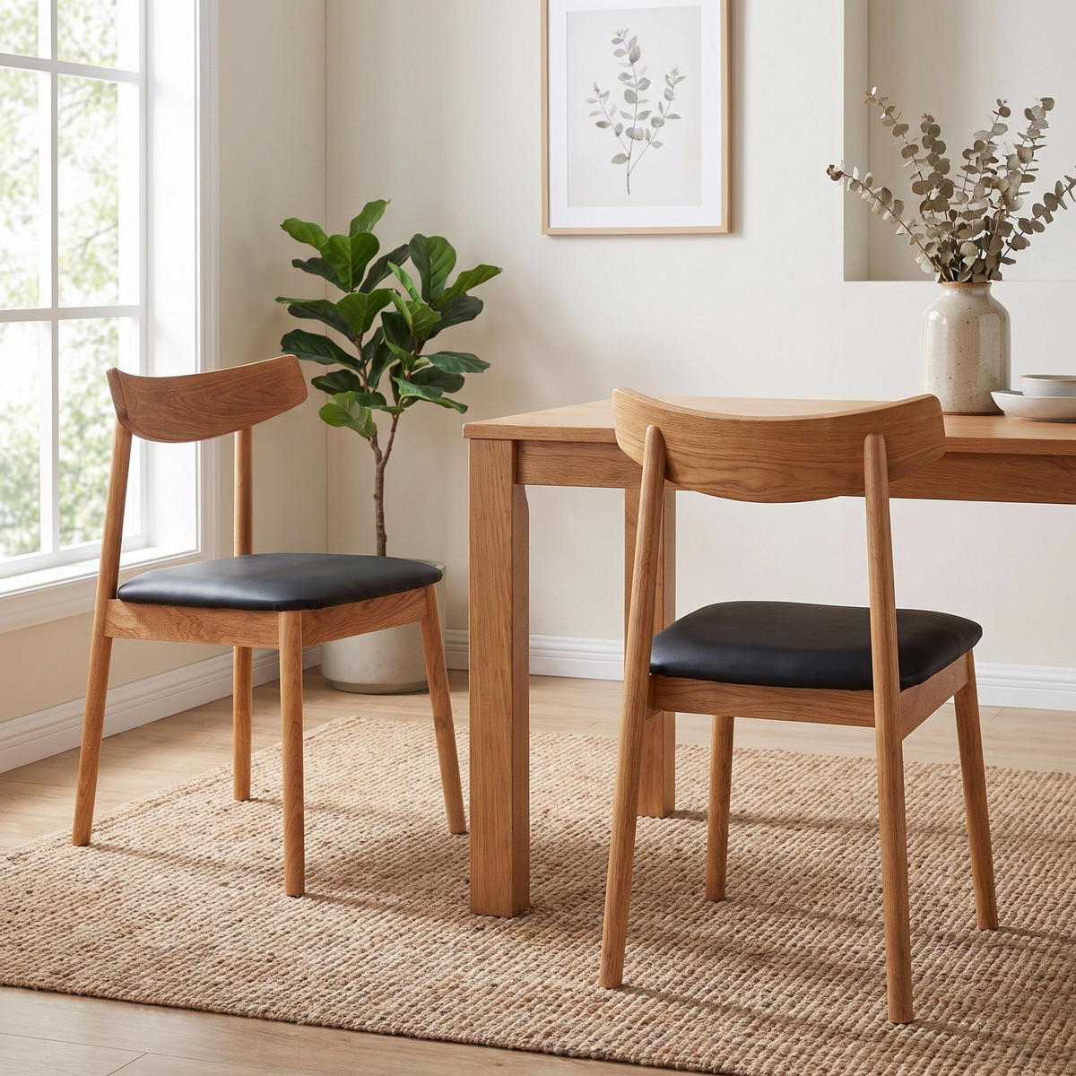 MATSTOL Nemi 2-pack 48 x 55 x 81 cm – ek/svart - Bokfärgad/Svart, Bokträ/Trä (48/81/55cm) - ebuy24