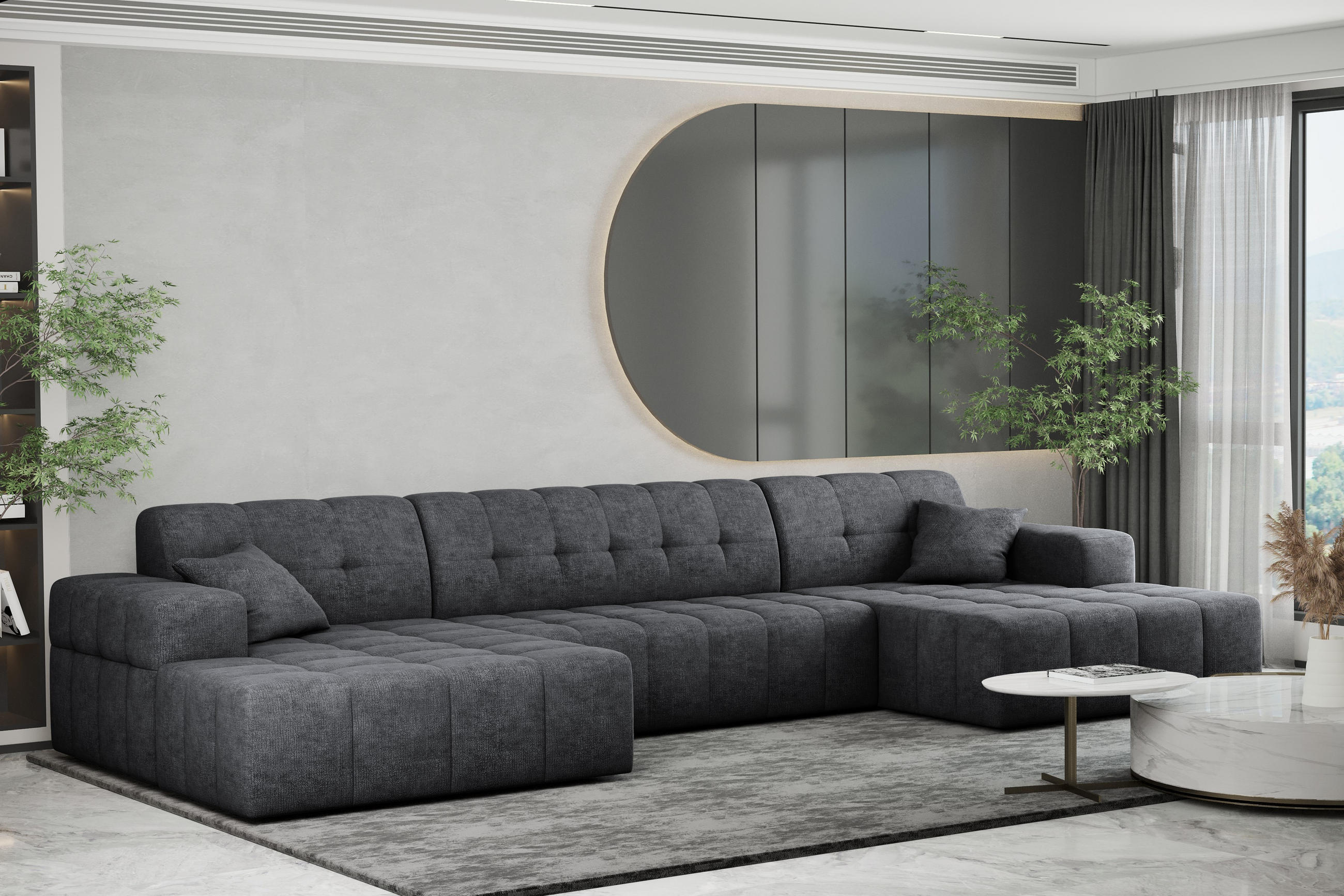 ECKSOFA U-form NIMES Stoff Perfect Harmony Dunkelgrau - Dunkelgrau, Holz/Kunststoff (168/350cm) - Kaiser Möbel