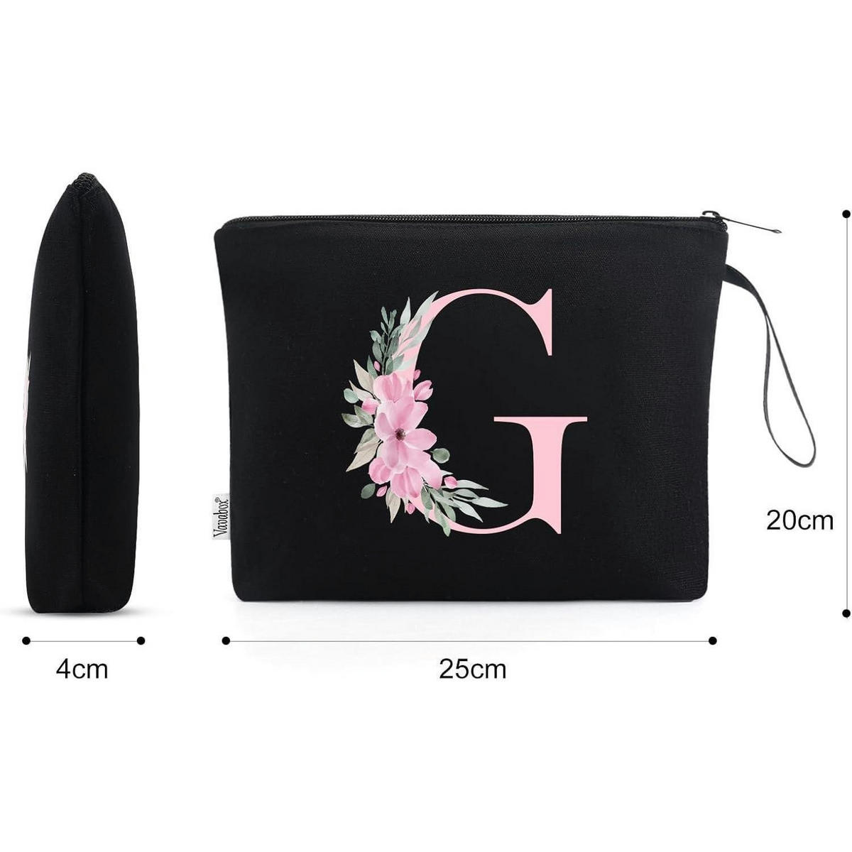 KULTURBEUTEL mit Initial G, Schwarz - Schwarz, Textil (5/16/24cm)