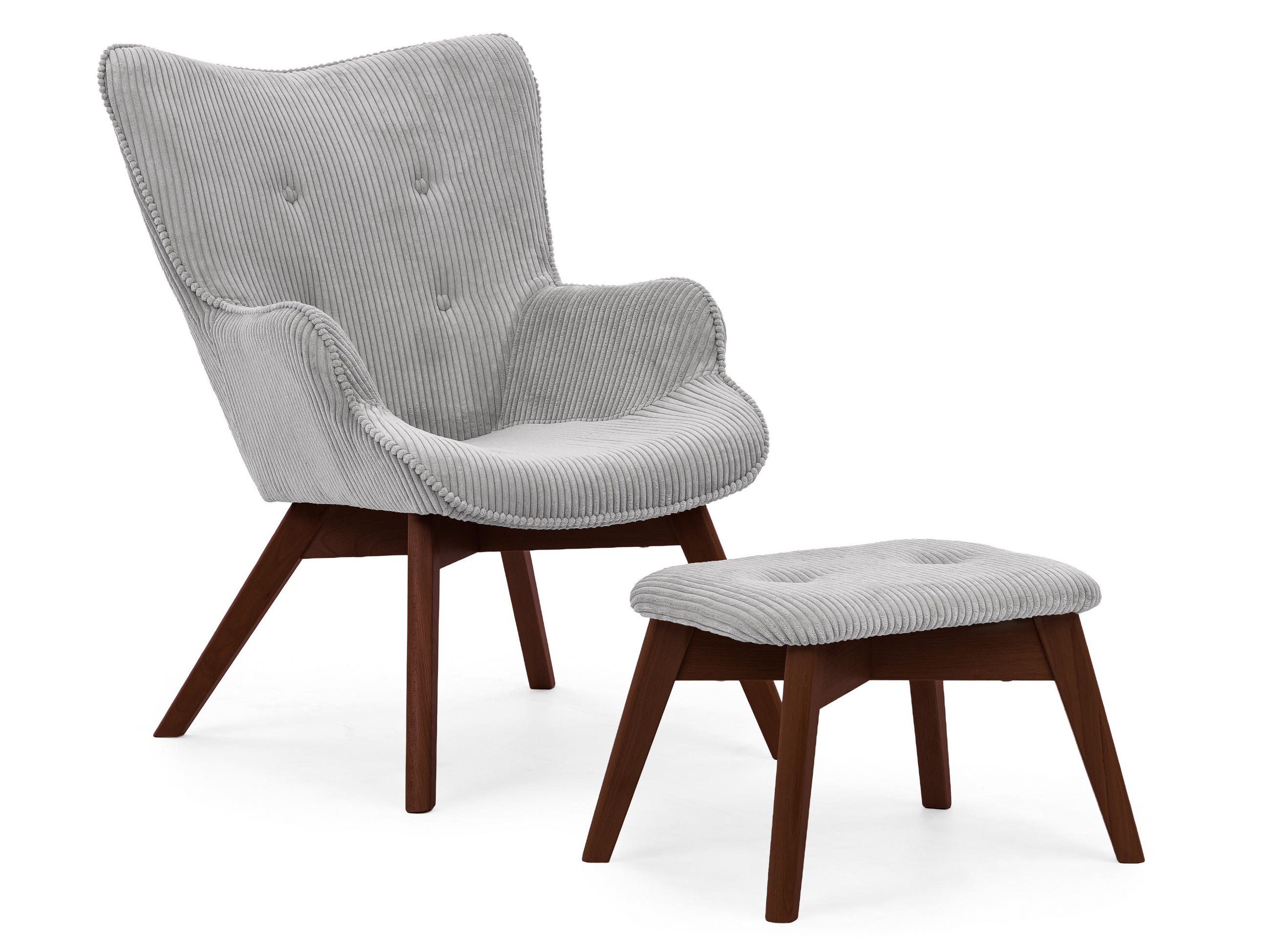 LOUNGESESSEL mit Fußhocker Lenari Hellgrau Cordstoff mit Füßen in Braun - Hellgrau/Braun, Holz/Textil (71/96/86cm) - S-Style Möbel