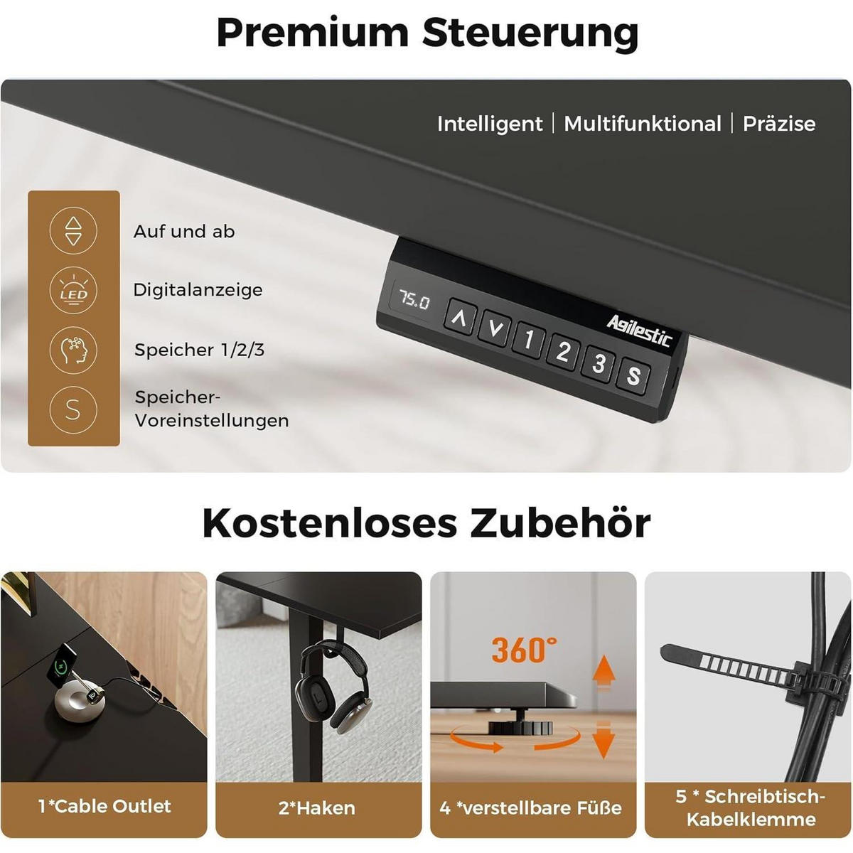 SCHREIBTISCH L-förmig höhenverstellbar Schwarz 150 x 125 cm - Schwarz, Metall (150/60/75cm)