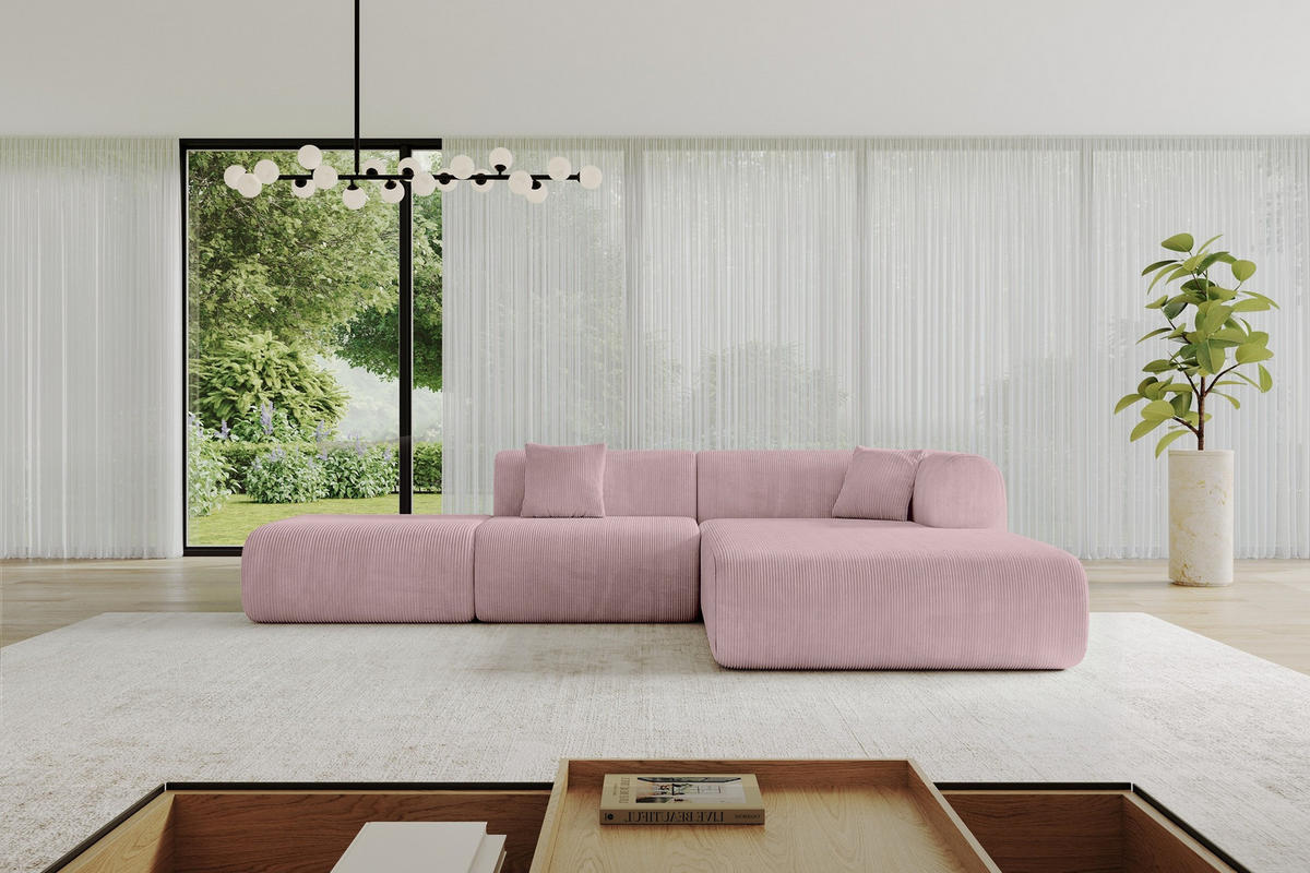 ECKSOFA Ottomane Rechts OVLY-L 289x176x71 Rosa Cord - Schwarz/Rosa, Holzwerkstoff/Kunststoff (289/176cm) - ALTDECOR