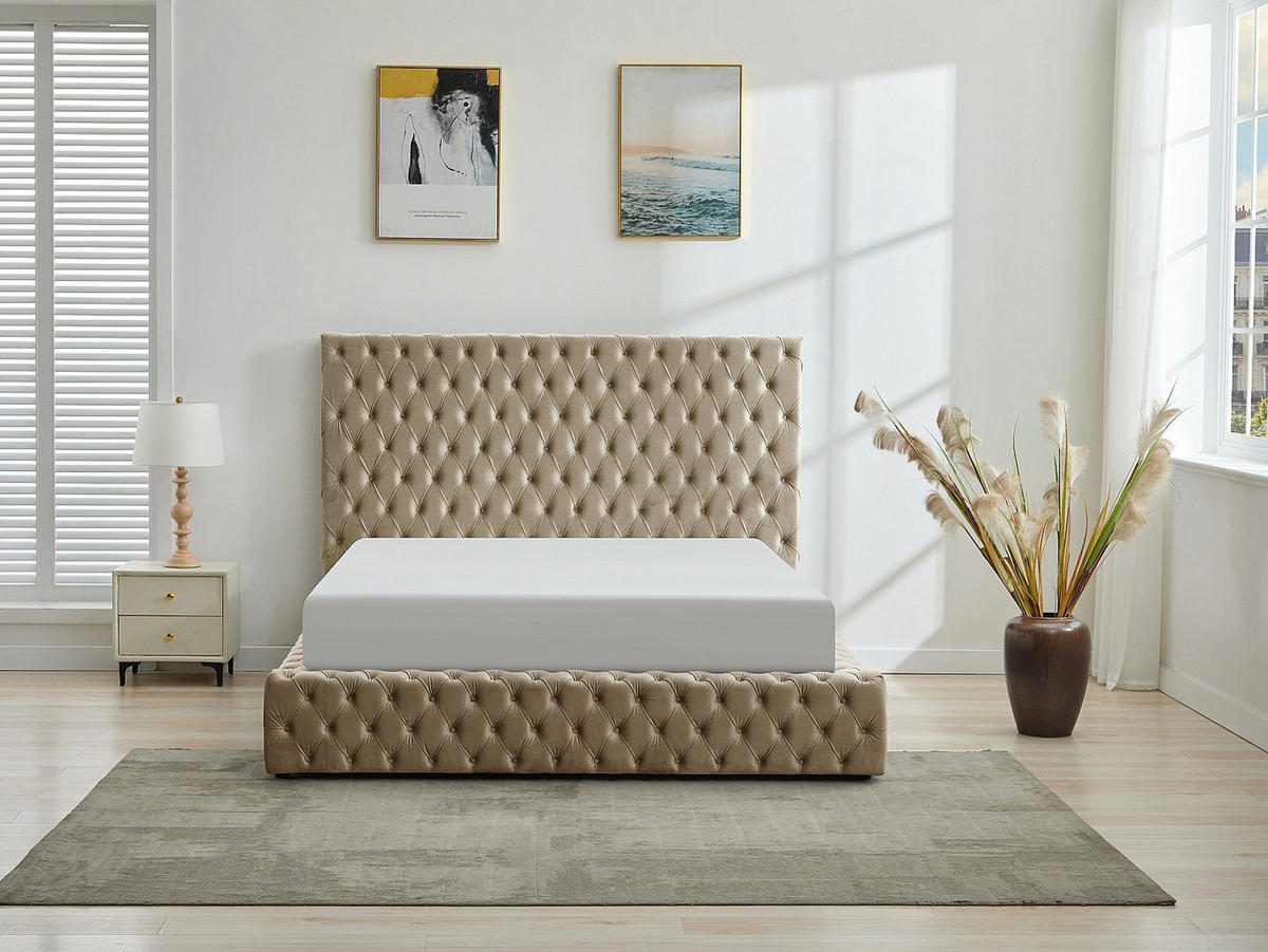 BETT mit Bettkasten - 2 Personen - samt - taupe Duleni - Taupe, Textil (160/200cm) - Vente-Unique