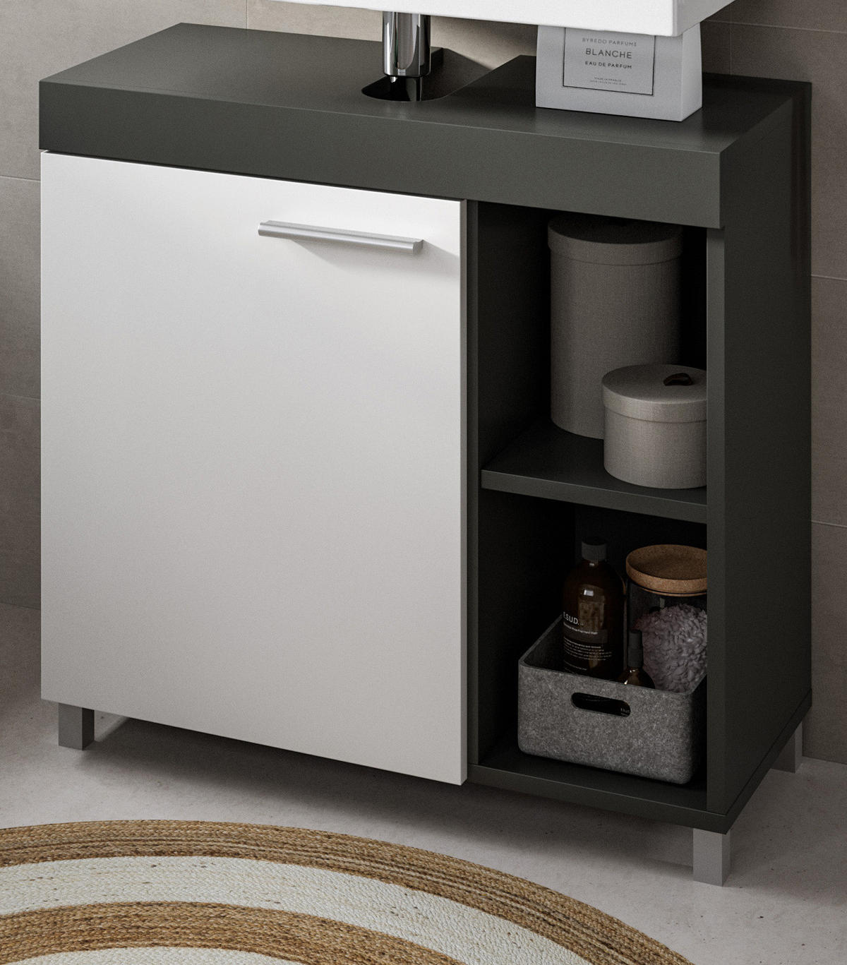 WASCHBECKENUNTERSCHRANK grau, weiß 65 cm, Unterschrank 1-türig - Silberfarben/Weiß, Holzwerkstoff/Kunststoff (65/63/31cm) - Inn.Furn