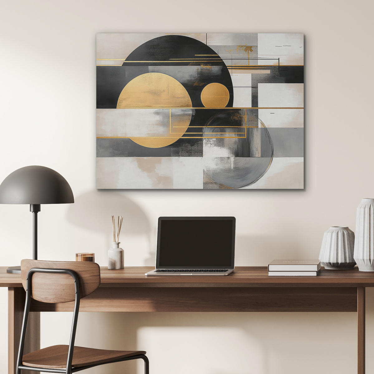 AKUSTIKPANEEL Abstrakt - Gold - Silber - Formen - Ästhetisch - Modern 80x60 cm - Goldfarben, Textil (80/0.9/60cm) - MuchoWow