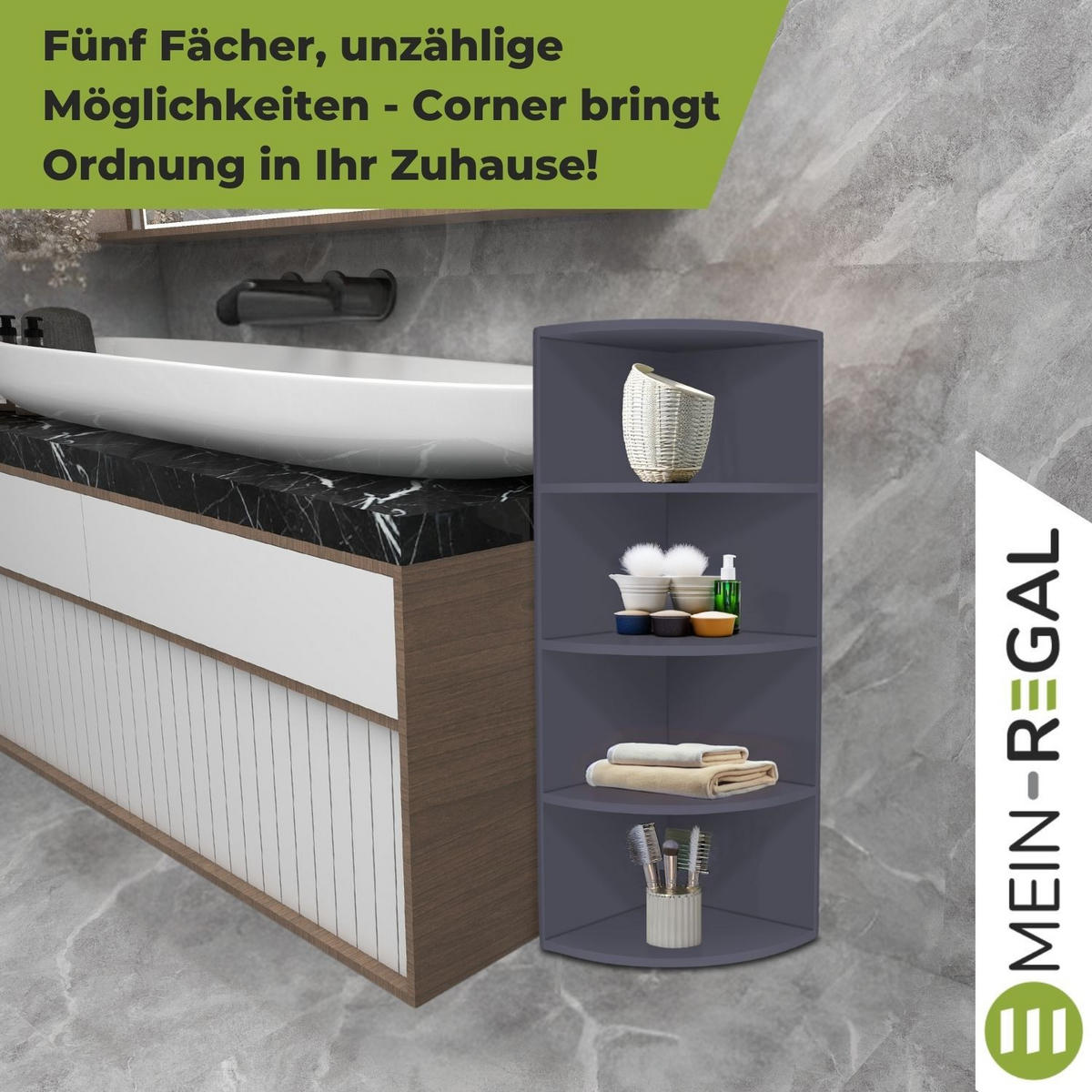 ECKREGAL CORNER 120 Holz Anthrazit 4 Etagen 40/40/120 cm - Anthrazit, Holzwerkstoff (40/120/40cm) - Coemo