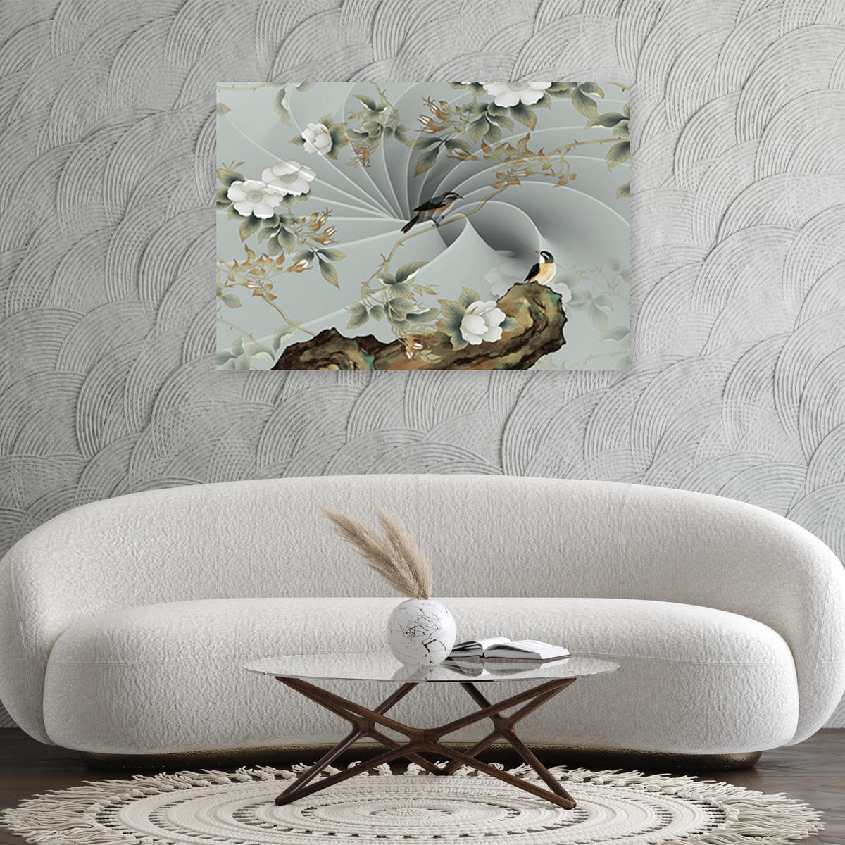 WANDBILD vogel auf einem ast - Grün, Textil (60/40cm) - Feeby