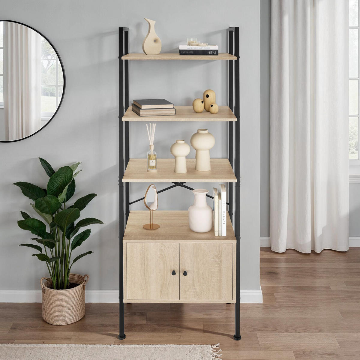 LEITERREGAL Brentwood,inklusive Kippschutz, 57,5 x 34 x 173 cm,Industrial Holz hell, Eiche Sonoma - Naturfarben, Holzwerkstoff (34/173/57.5cm) - tectake