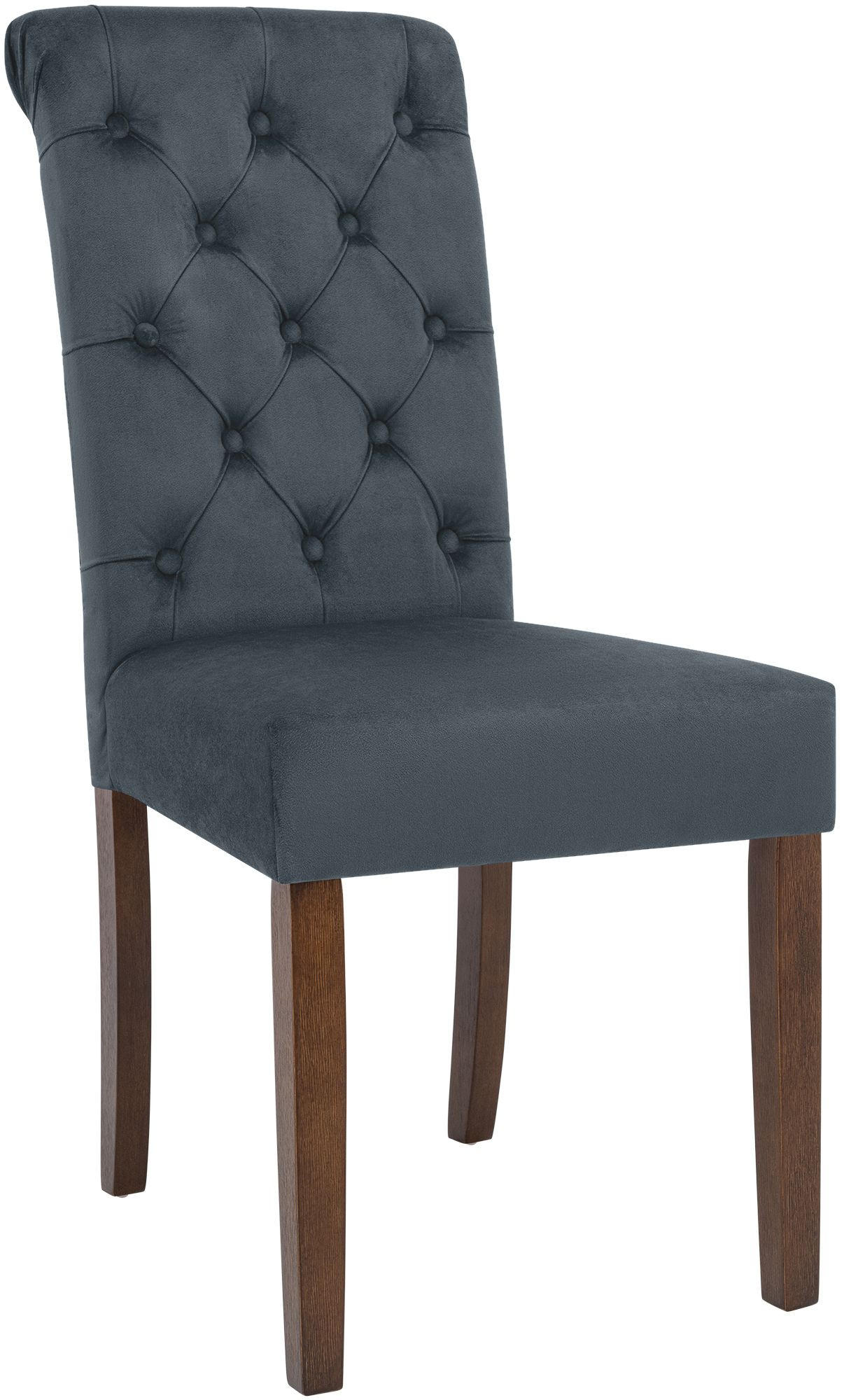 STUHL Samt Dunkelgrau - Dunkelgrau/Walnussfarben, Holz/Textil (45/98/63cm) - CLP