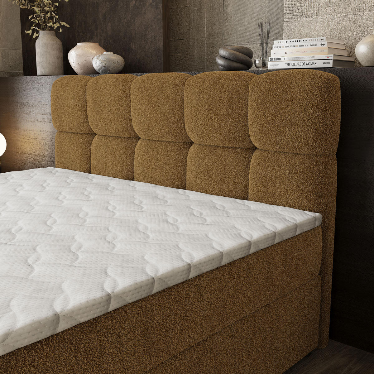 BOXBETT BRUME 180x200 cm mit Matratze und Topper, H2+H3 - Orange - Orange, Holz (180/200cm) - MASSENO