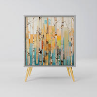SIDEBOARD BIRCH KALEIDOSCOPE, Grau, 57,5x42x75,5 cm, Goldfarbene Metallfüße - Goldfarben/Multicolor, Holzwerkstoff/Metall (57.5/75.5/42cm) - SpaceRebels