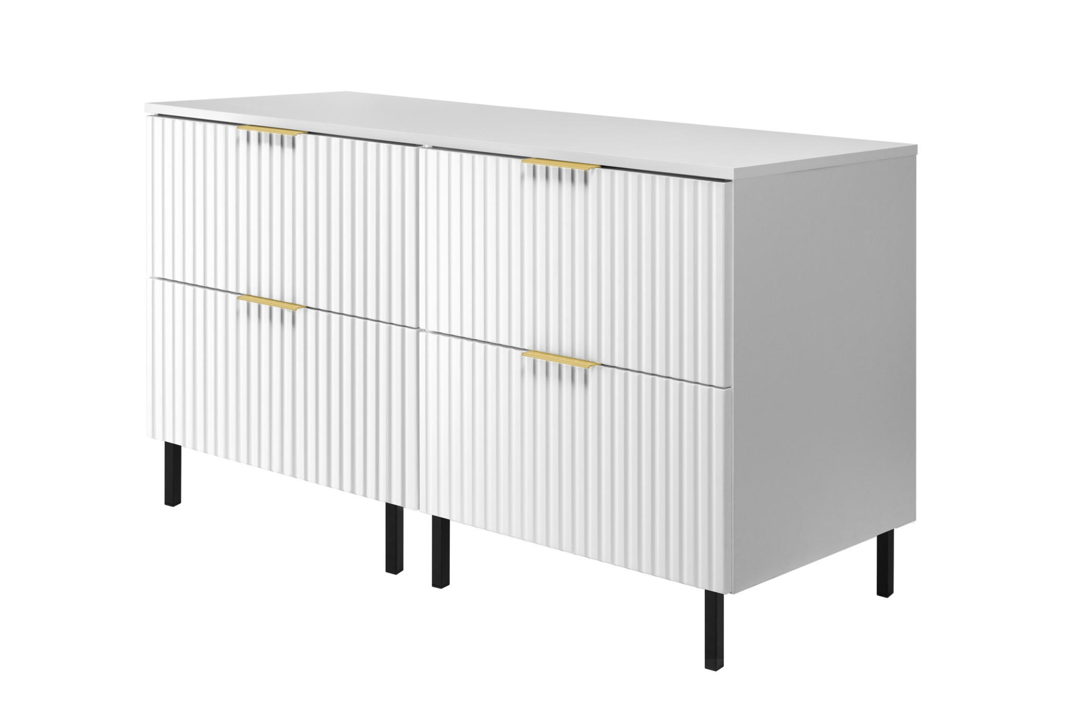 WASCHBECKUNTERSCHRANK, Weiß, 120 (2 x 60) x 77 x 46 cm, goldener Griff, schwarze Beine + Arbeitsplatte - Silberfarben/Weiß, Holzwerkstoff (120/77/46cm) - 3XE LIVING