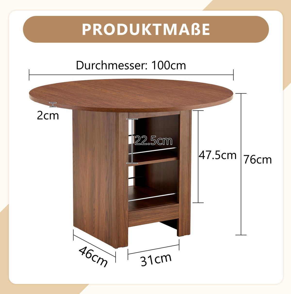 ESSTISCH 100/100/76 cm Walnuss aus MDF mit offenen Stauraumfächern - Walnussfarben, Holzwerkstoff (100/100/76cm) - OKWISH