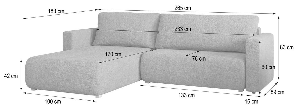 ROHOVÁ SEDAČKA TURIN béžová - šedá/béžová, dřevo/textil (265/183cm) - MASSENO