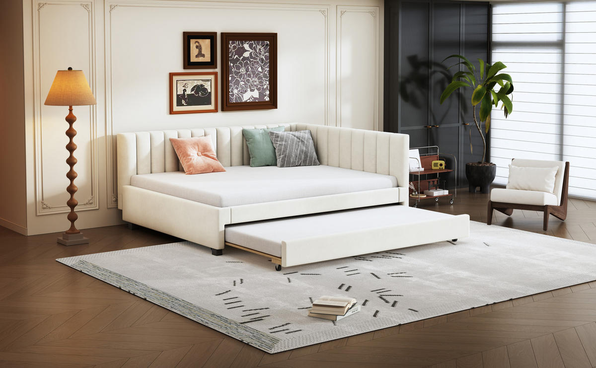 POLSTERBETT 140x200 cm Samt beige - Beige, Textil (140/200cm) - Fortuna Lai