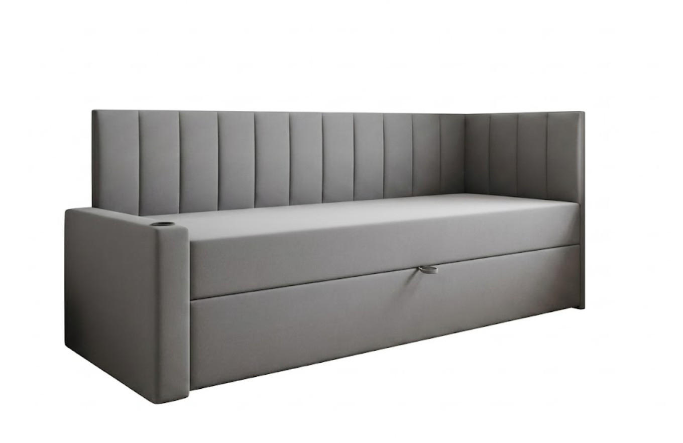 JUGENDBETT, 100 x 200 cm, Tokio, Bett mit Bonellmatratze H3 und Bettkasten, Einzelbett, Grau - Grau, Holzwerkstoff/Kunststoff (100/200cm) - Trada