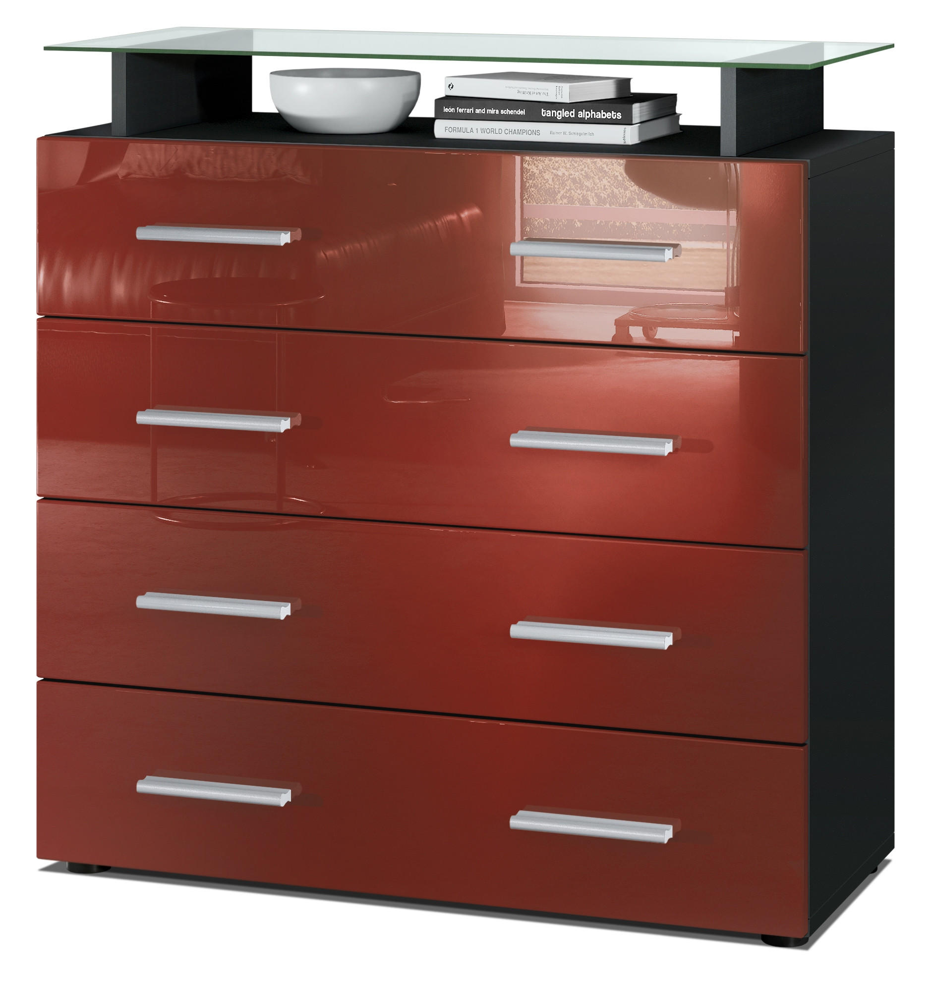 KOMMODE Pavos Bordeaux Hochglanz - Bordeaux, Holzwerkstoff (76/81/35cm) - Vladon