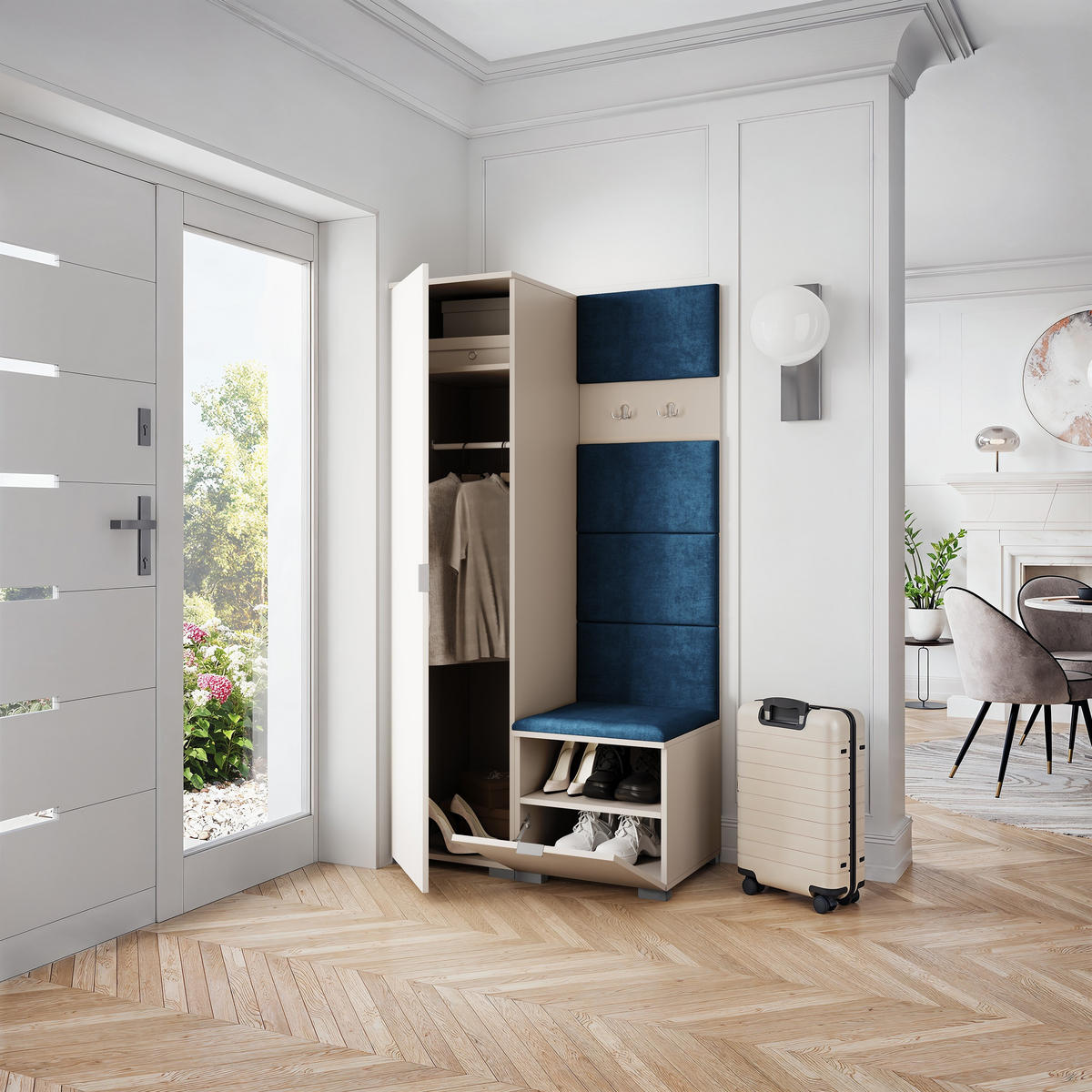 GARDEROBENSCHRANK LORI 95/181/51 cm Modern Garderobe-Set Kaschmir - Kaschmir/Blau, Holzwerkstoff (95/181/51cm) - MASSENO