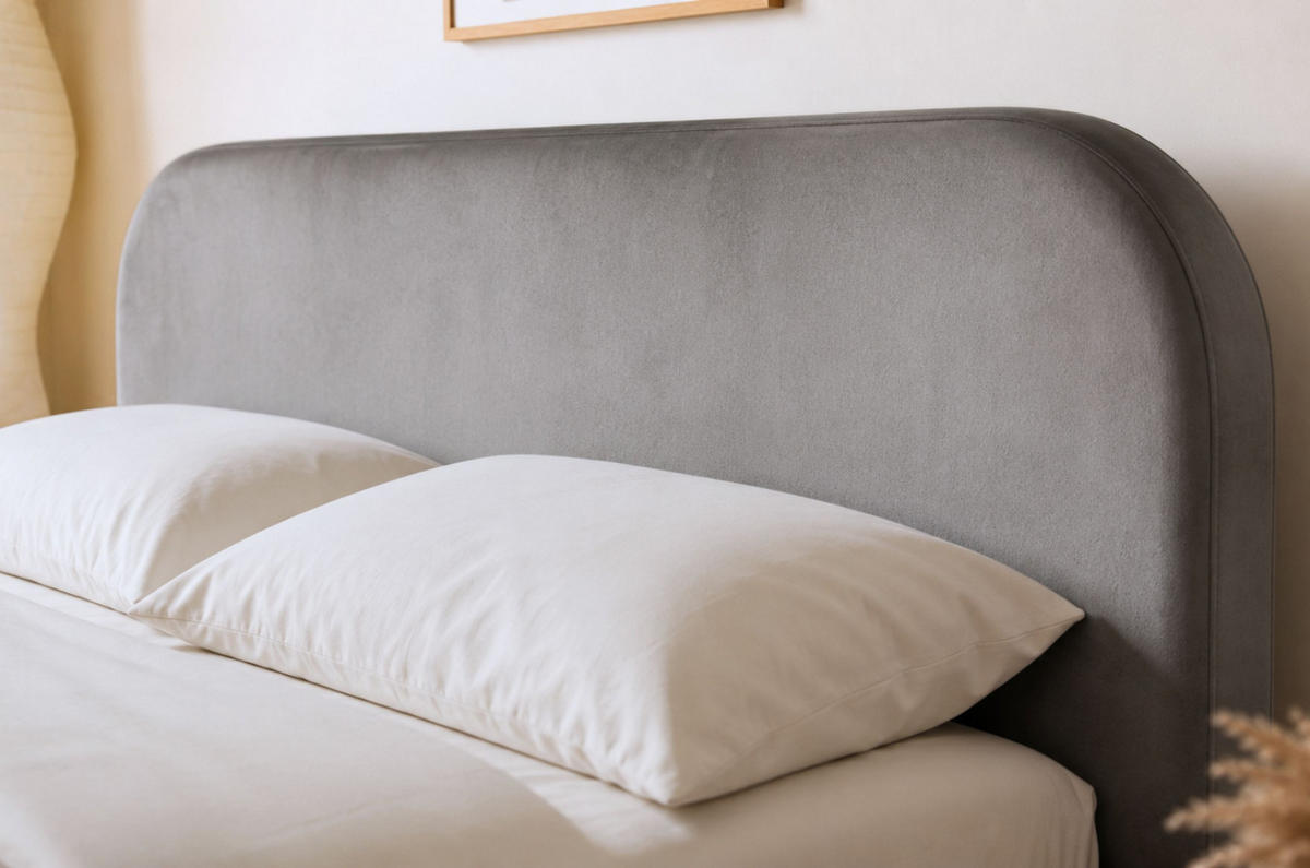 MASSIVHOLZBETT Eyko BORA, 160/200, Wildeiche - lackiert, Samt-Kopfteil Grau - Eichefarben/Grau, Holz/Textil (160/200cm) - TWILUX